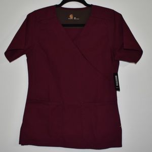 NWT Womens Carhartt Dark Red Scrub Top Size XS
